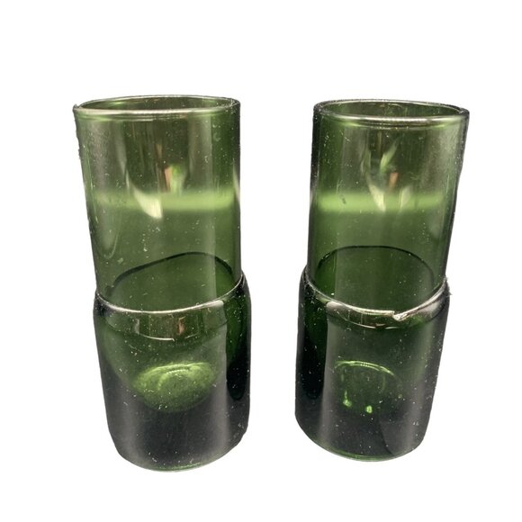 Vintage Set Mid Century Danish Modern Green Encased Shot Art Glass Avocado Green - Picture 2 of 9